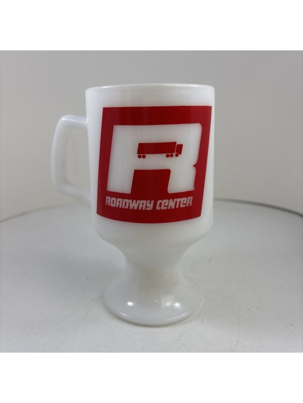 Roadway Center Trucking Truckstop White Milkglass Cup Mug 18 Wheeler VTG